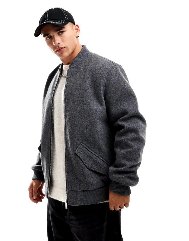 New Look New Look wool look bomber jacket in grey