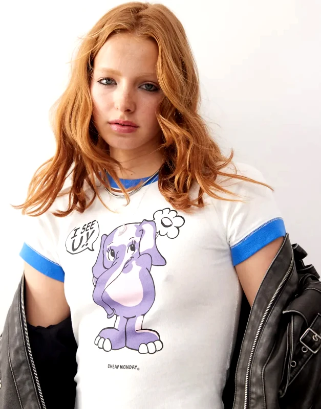 Cheap Monday Cheap Monday shrunken raglan baby tee with elephant graphic print in off-white