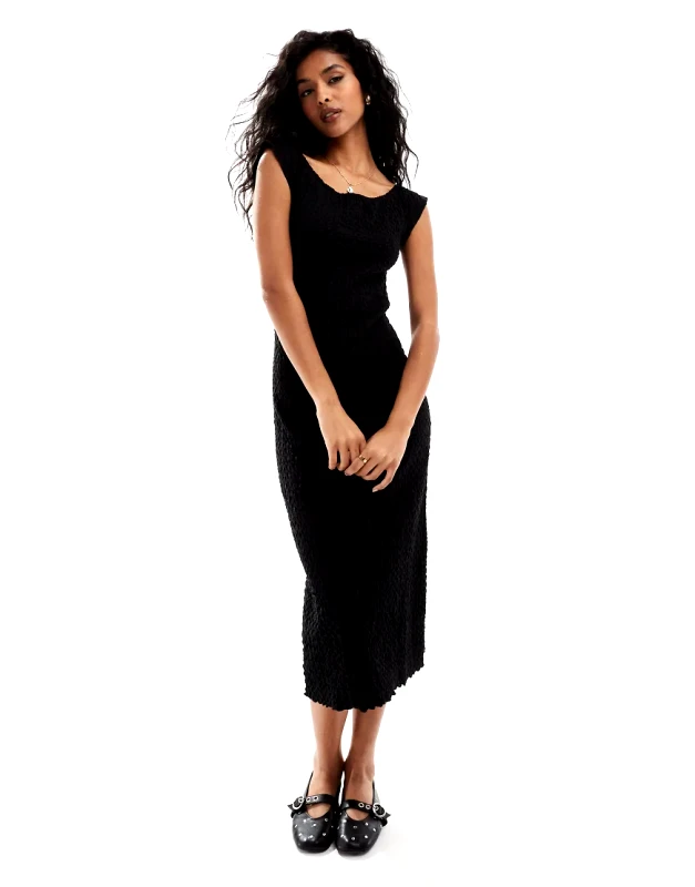 Object Object off shoulder textured midi dress in black