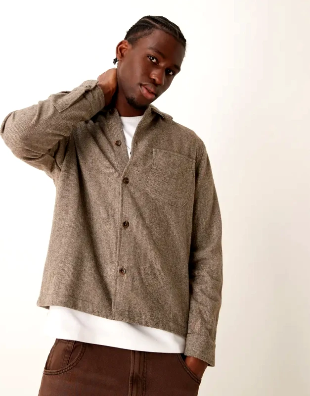 New Look New Look brushed twill overshirt in stone-Neutral