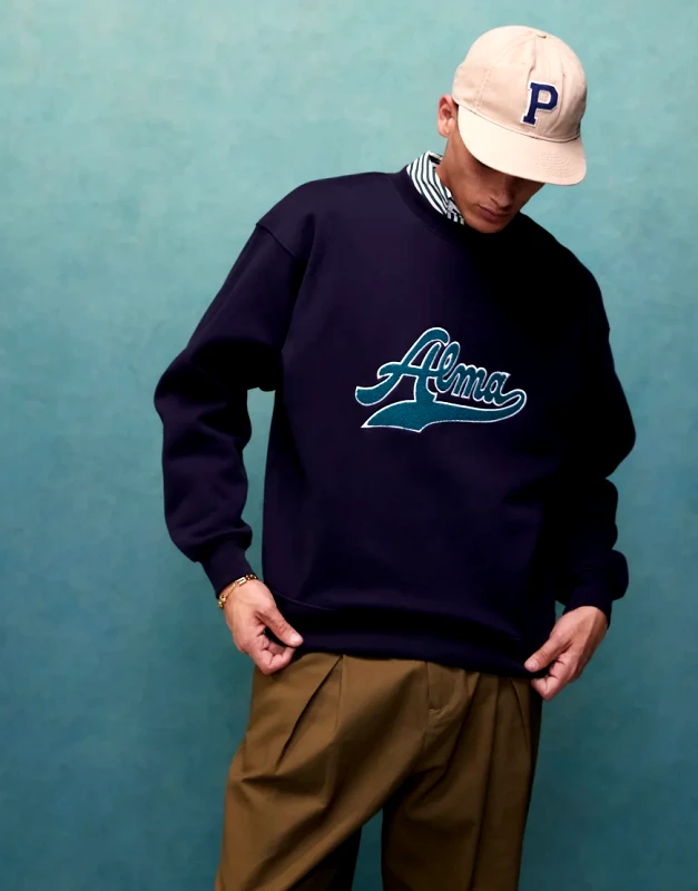 Alma De Ace Alma de Ace crewneck sweatshirt with appliqué chest logo in navy
