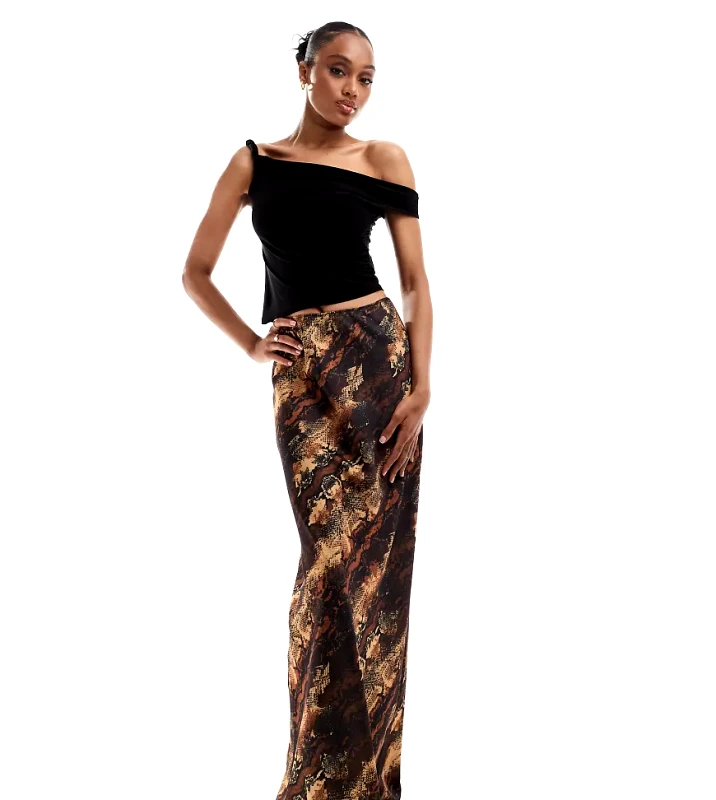 ASOS Tall ASOS DESIGN Tall satin bias maxi skirt in snake print-Multi