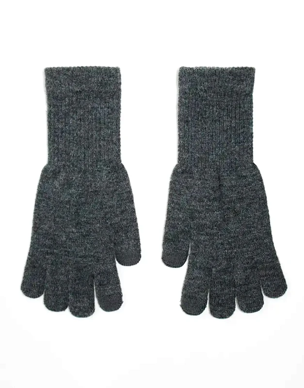My Accessories My Accessories plain knit touch screen gloves in grey-Black