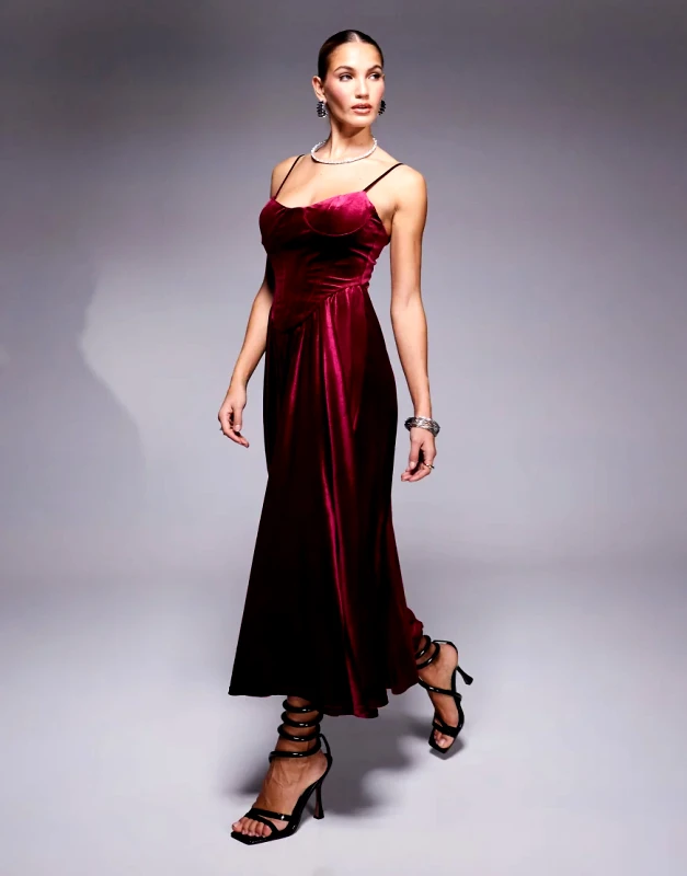 Jaded Rose Jaded Rose drop waist velvet midaxi dress in oxblood-Red