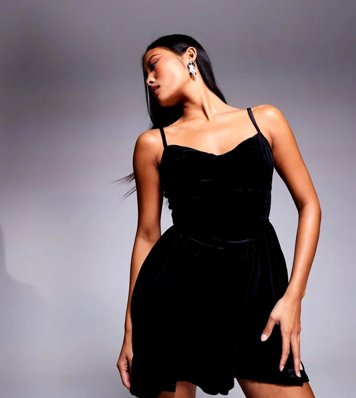 Jaded Rose Petite Jaded Rose Petite drop waist mini dress in velvet black