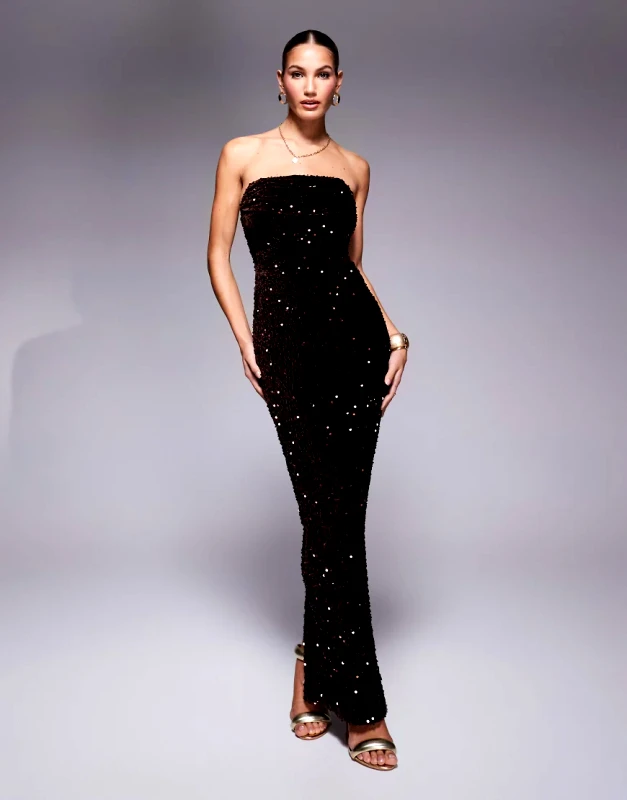 Jaded Rose Jaded Rose corset bandeau maxi dress in chocolate velvet sequin-Brown