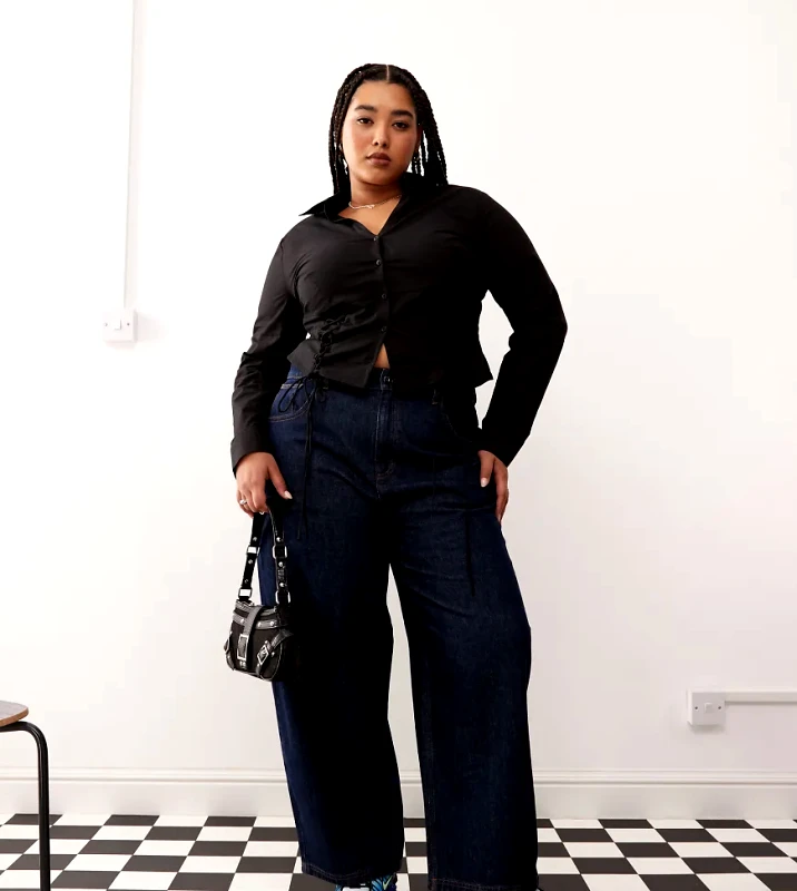 Collusion COLLUSION X002 Plus baggy jeans in rinse wash - MBLUE