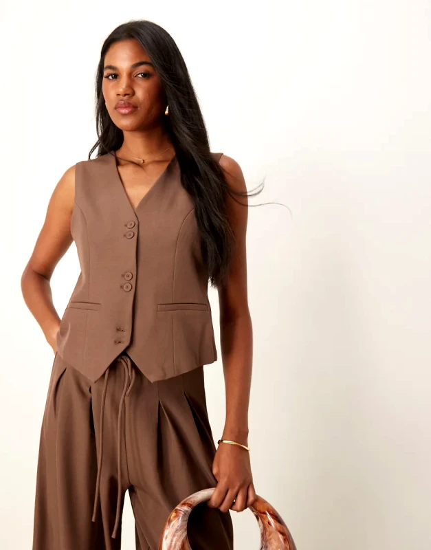 YAS YAS tailored waistcoat co-ord in coffee-Brown