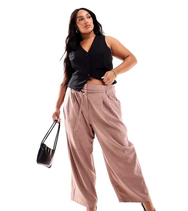 ASOS DESIGN ASOS DESIGN Curve tailored barrel leg trouser with double ties in mink-Pink