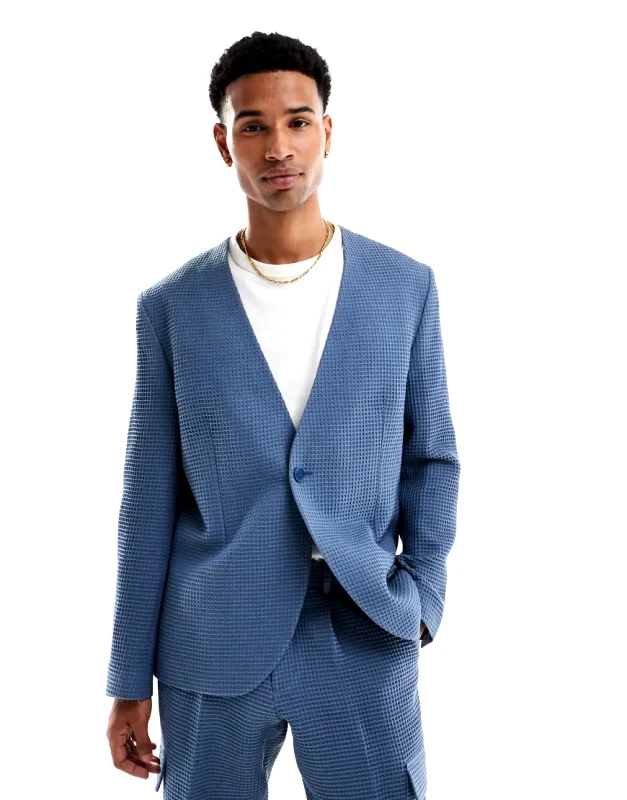 Viggo Viggo Santos jacket in waffle in stone blue co-ord