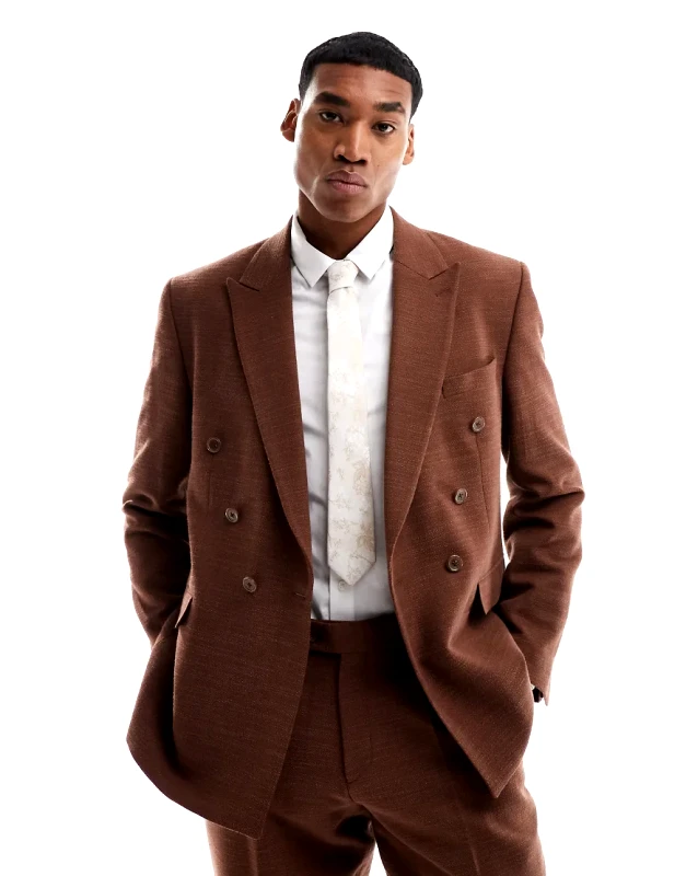 Viggo Viggo lisandro double breasted suit jacket in dark brown co-ord