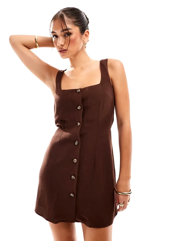 ASOS DESIGN ASOS DESIGN square neckline waistcoat mini dress in chocolate-Brown