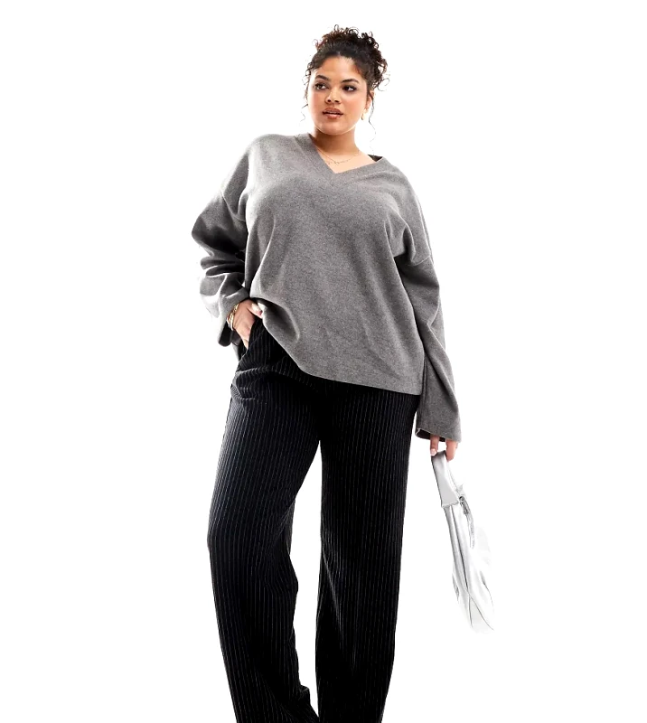 Only Curve ONLY Curve pinstripe straight leg trousers in black