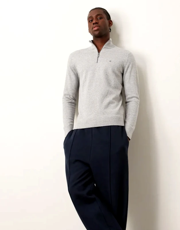 Calvin Klein Calvin Klein waffle knit 1/4 zip jumper in light grey
