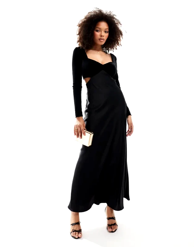 Forever New Forever New velvet satin maxi dress in black