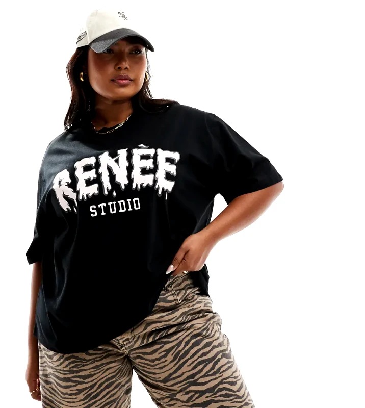 Renee Studio Renee Studio x Holly Wynne exclusive embroidered bubble logo oversized t-shirt in black