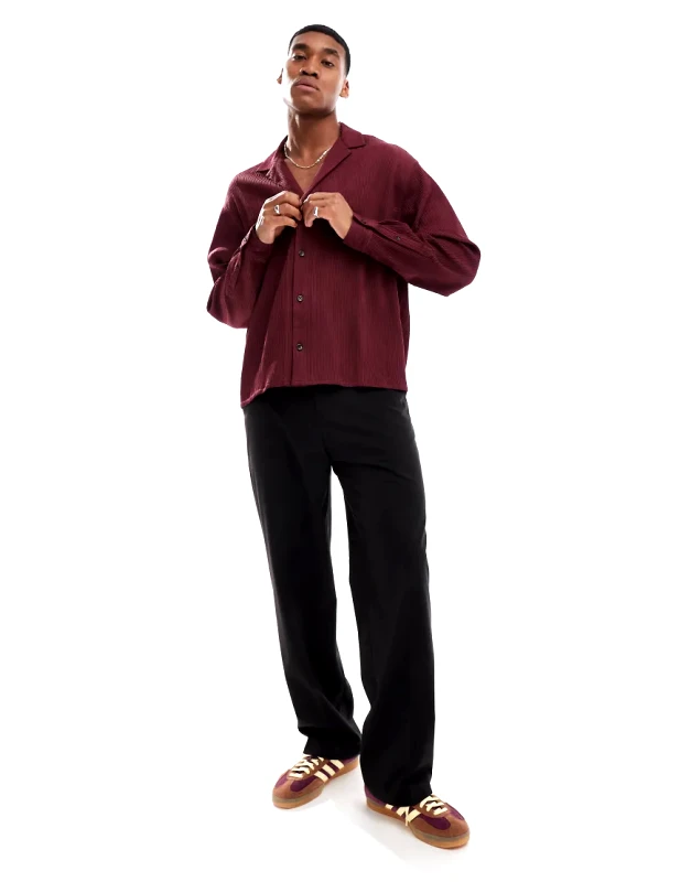 ASOS DESIGN ASOS DESIGN boxy plisse shirt in burgundy-Brown