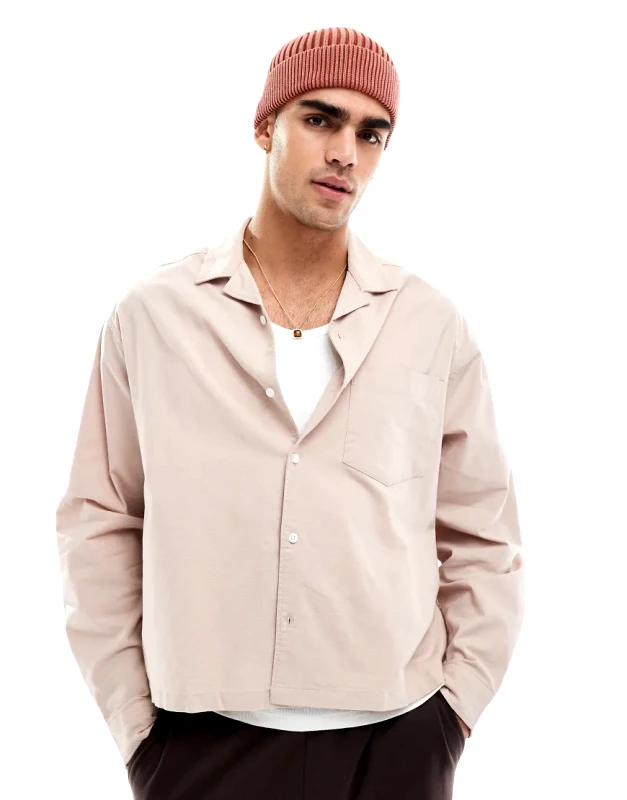 ASOS DESIGN ASOS DESIGN boxy oversized oxford shirt in stone-Neutral