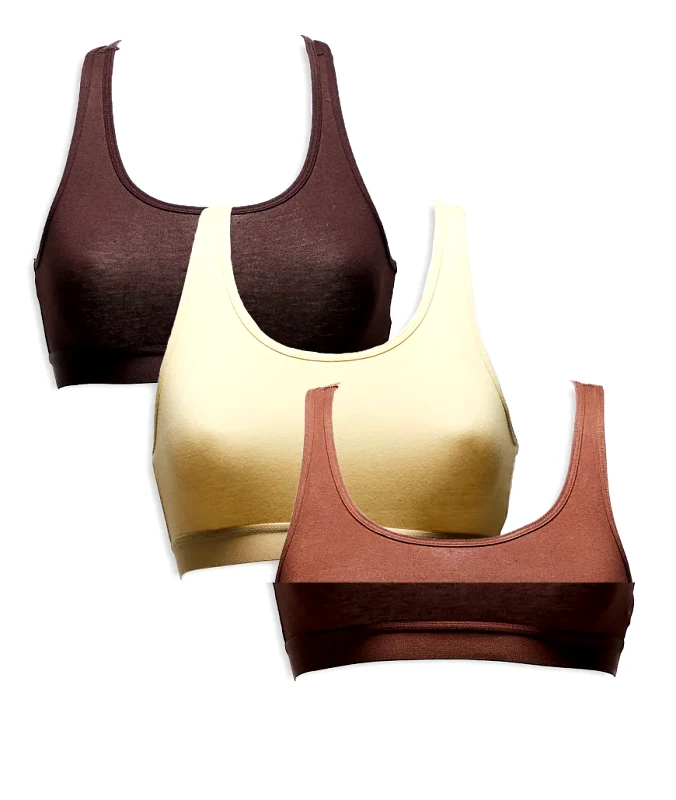 Brave Soul Brave Soul 3 pack cotton racer back bralettes in brown