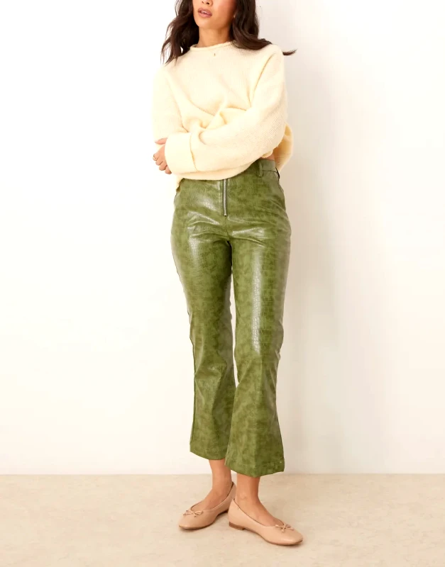 ASOS DESIGN ASOS DESIGN faux leather zip front ankle grazer trouser in green croc