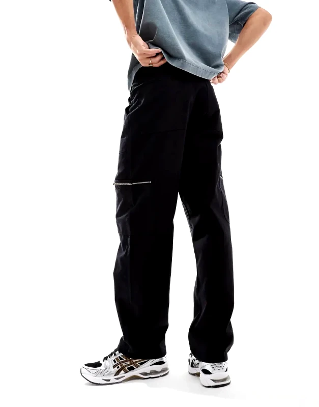 ASOS DESIGN ASOS DESIGN baggy carpenter trousers with zip details in washed black