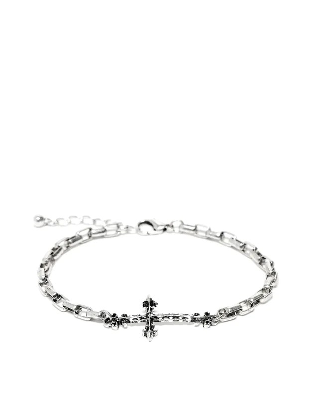 Reclaimed Vintage Reclaimed Vintage unisex chain bracelet with skinny cross in silver