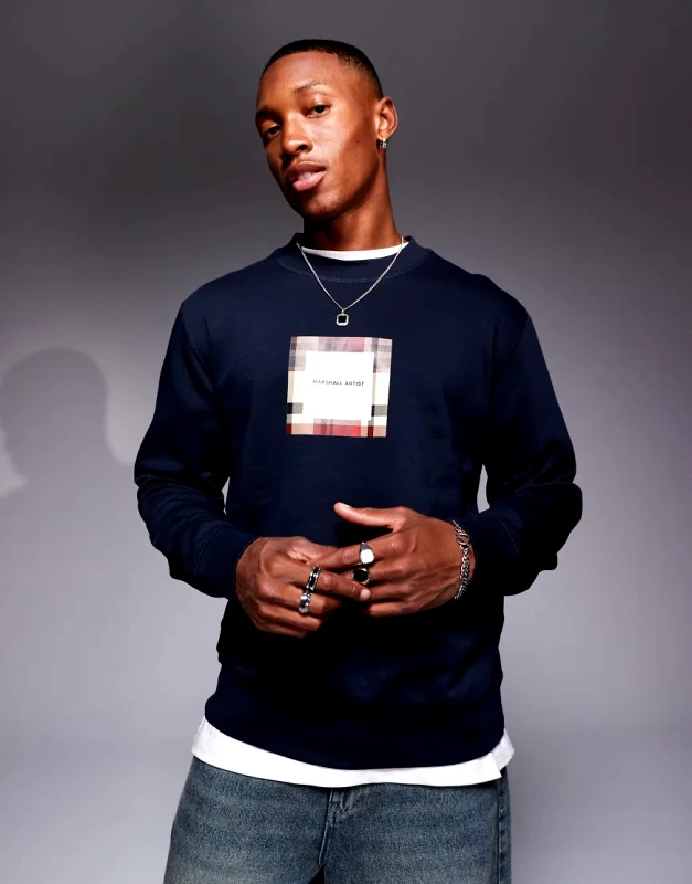 Marshall Artist Marshall Artist house check box logo sweatshirt in navy