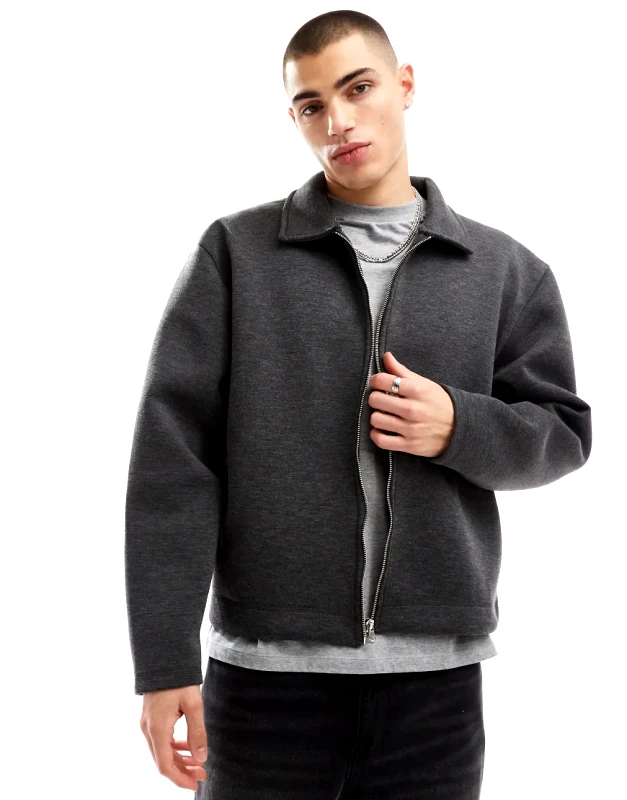 ASOS DESIGN ASOS DESIGN heavyweight boxy scuba zip through jacket in grey