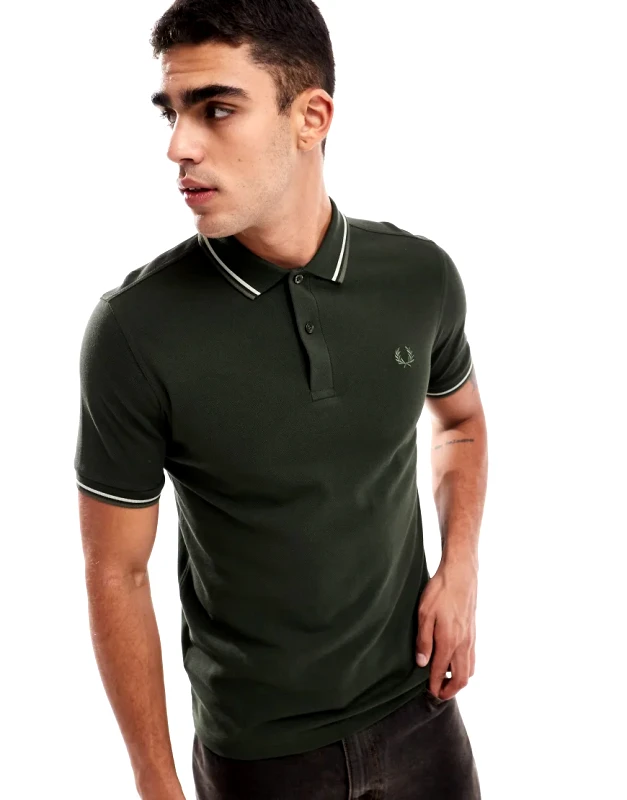 Fred Perry Fred Perry twin tipped polo shirt in khaki green