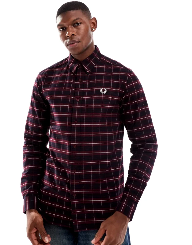 Fred Perry Fred Perry long sleeve oxford tartan check shirt in dark red