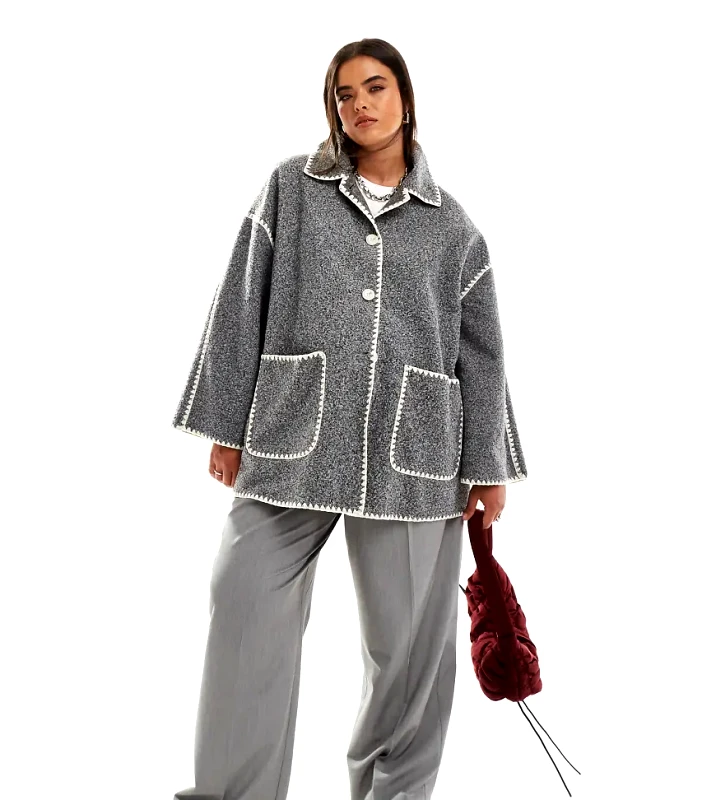 In The Style Plus In The Style Plus longline contrast stitch jacket in grey