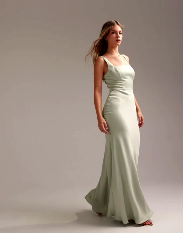 ASOS DESIGN ASOS DESIGN Bridesmaid satin square neck maxi dress in light green