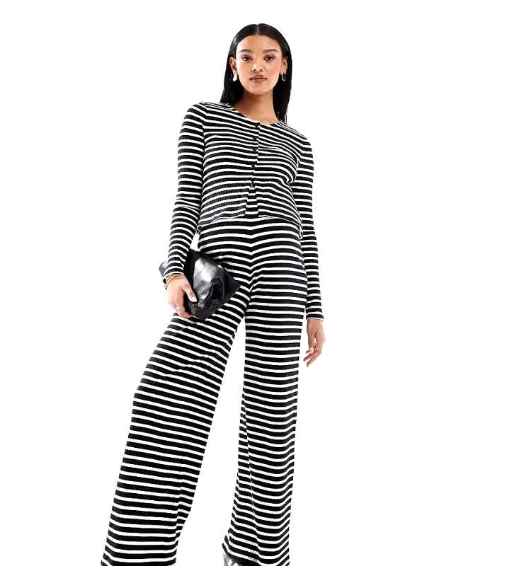 Mama.licious Mamalicious Maternity wide leg jersey trouser co-ord in mono stripe-Multi