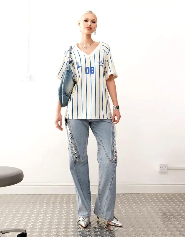 Lioness Lioness lace up detail jean co-ord in washed blue