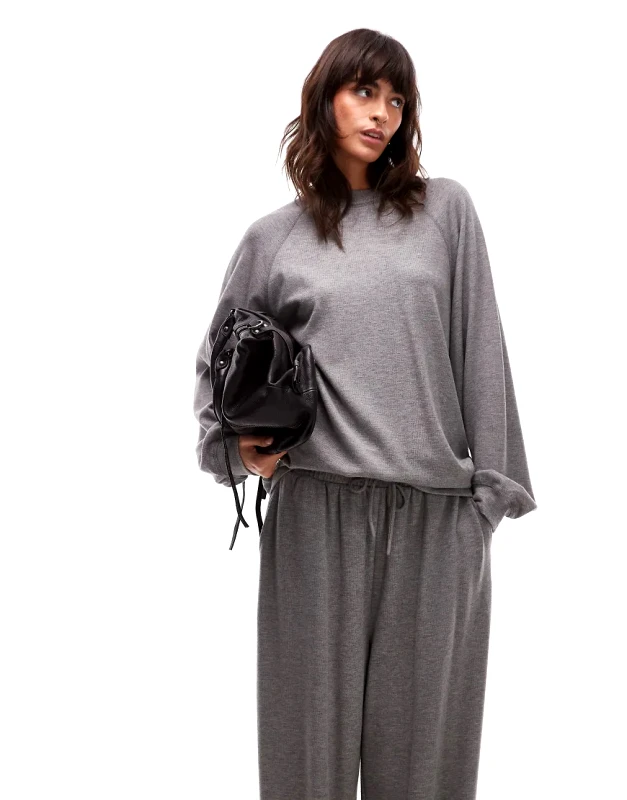 Topshop Topshop premium rib raglan sweat in grey