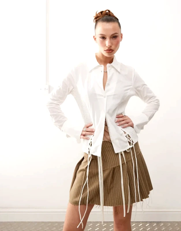 Basic Pleasure Mode Basic Pleasure Mode shirred side tie-detail shirt in baby's breath-Multi