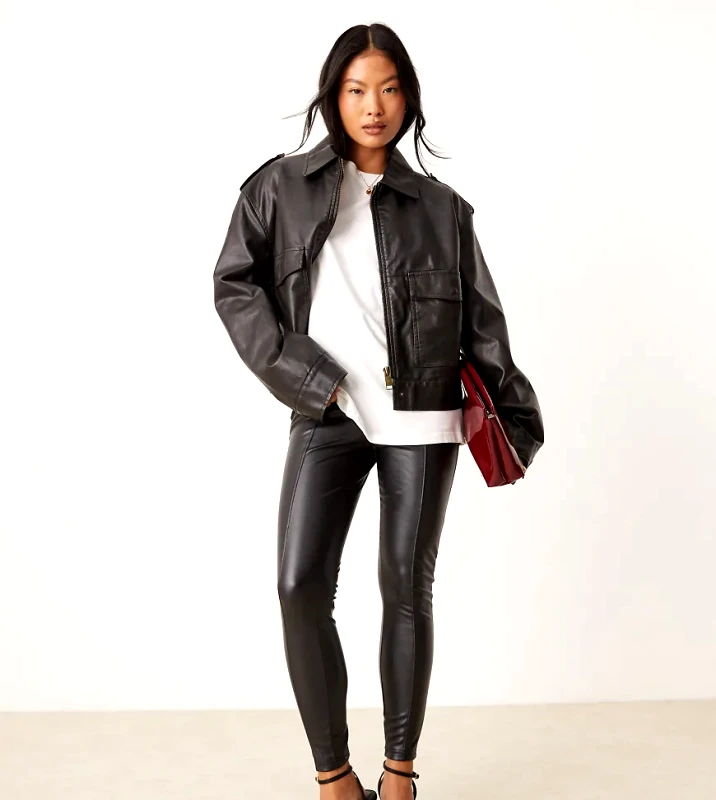New Look Petite New Look Petite PU front seam leggings in black