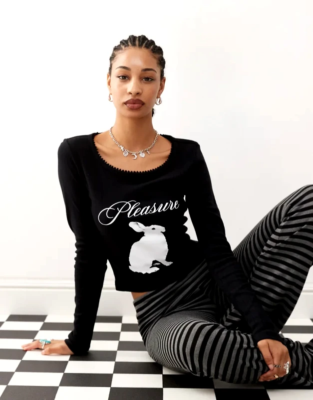 Basic Pleasure Mode Basic Pleasure Mode alice long sleeve rabbit motif baby t-shirt in black