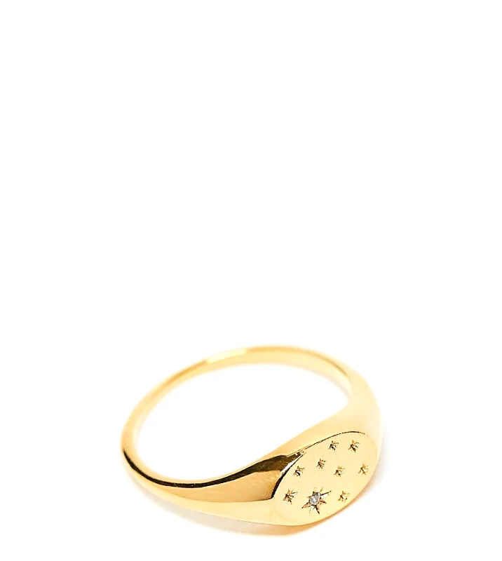 Orelia Orelia crystal starburst signet ring in 18k gold plated