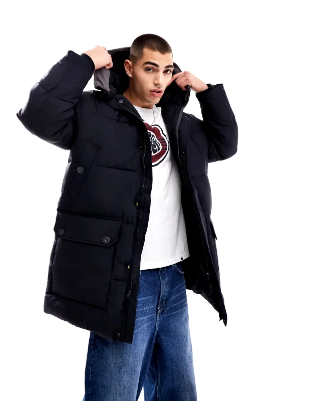 Pretty Green Pretty Green mountfield quilted parka jacket in black