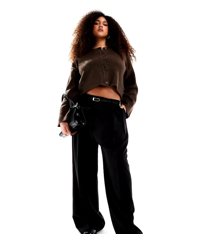 ASOS DESIGN ASOS DESIGN Curve tailored relaxed trousers with contrast piping in black