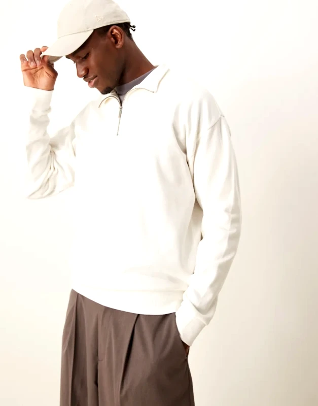 New Look New Look 1/4 zip funnel neck in off white