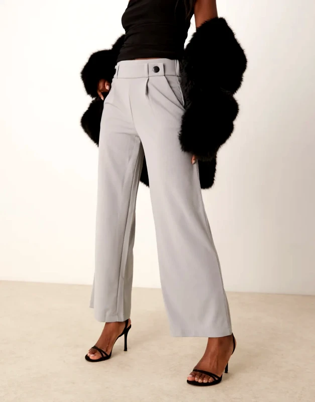 JDY JDY button detail wide leg dad trousers in light grey