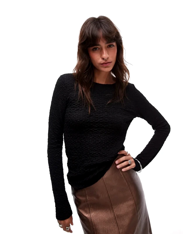 & Other Stories & Other Stories smocked jersey fitted top with long sleeves in black