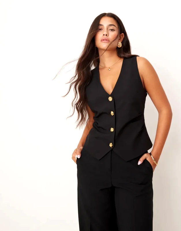 ASOS DESIGN ASOS DESIGN ruched waistcoat with mix & match buttons in black