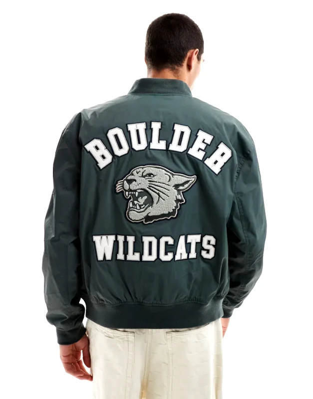 Hollister Hollister varsity bomber jacket with back print in green