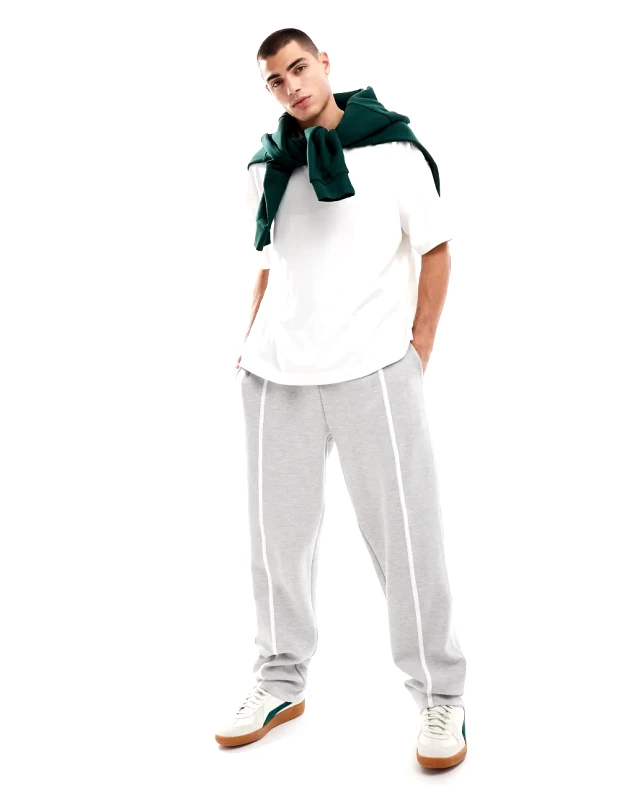 ASOS DESIGN ASOS DESIGN smart straight leg joggers with piping detail in grey marl