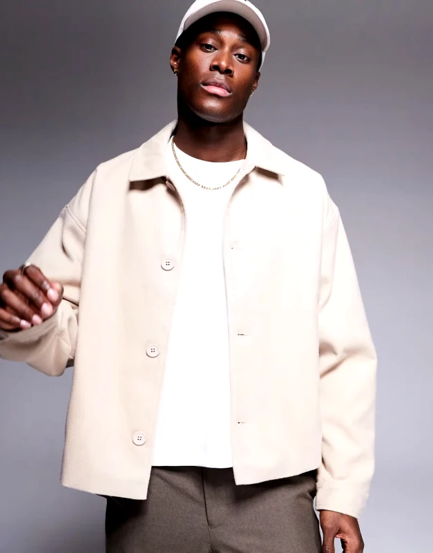 ASOS DESIGN ASOS DESIGN oversized brushed harrington jacket in stone-Neutral