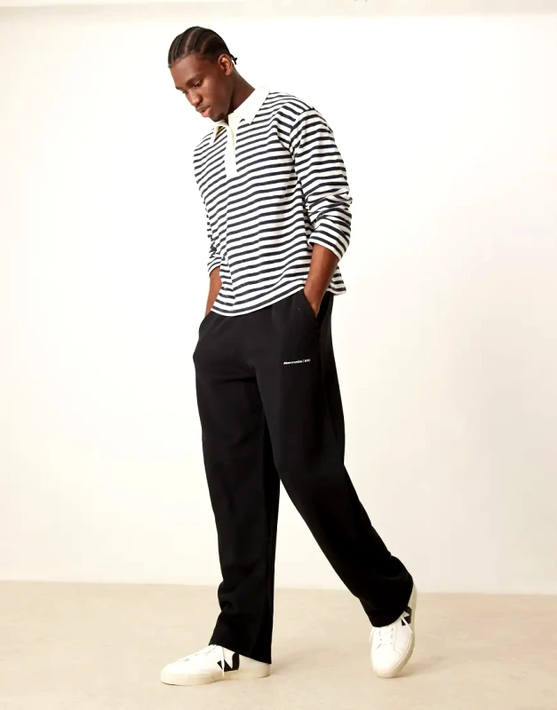 Abercrombie & Fitch Abercrombie & Fitch flocked timeless logo open hem joggers in black co-ord