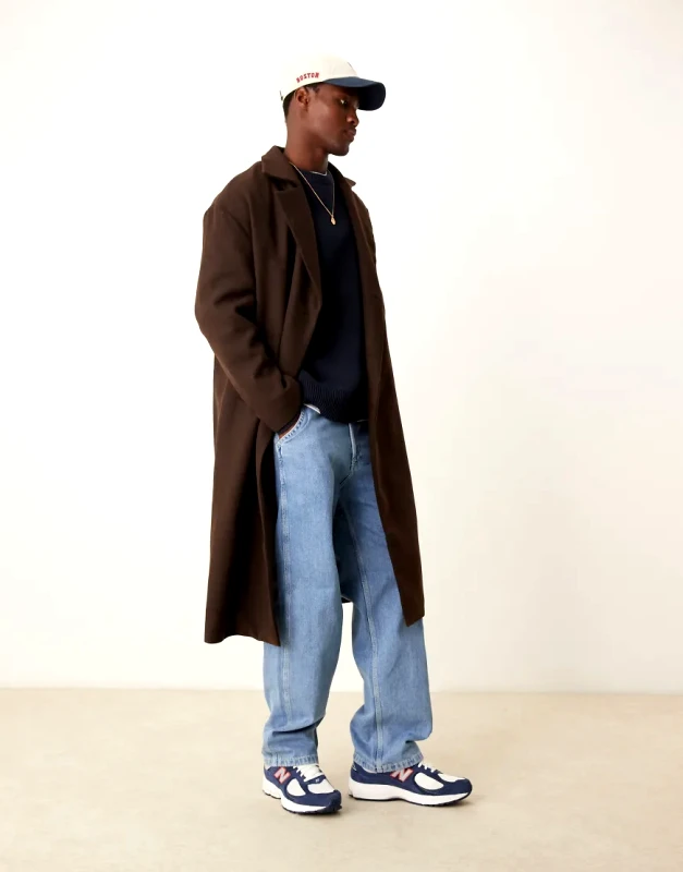 New Look New Look double breasted overcoat in dark brown
